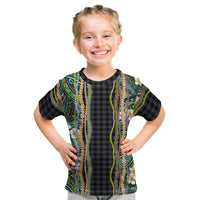 Hawaiian Art Flower Tribal with Lei Kid T Shirt Palaka Pattern Black Color - Polynesian Pride