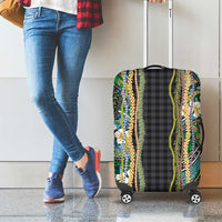 Hawaiian Art Flower Tribal with Lei Luggage Cover Palaka Pattern Black Color LT03 - Polynesian Pride