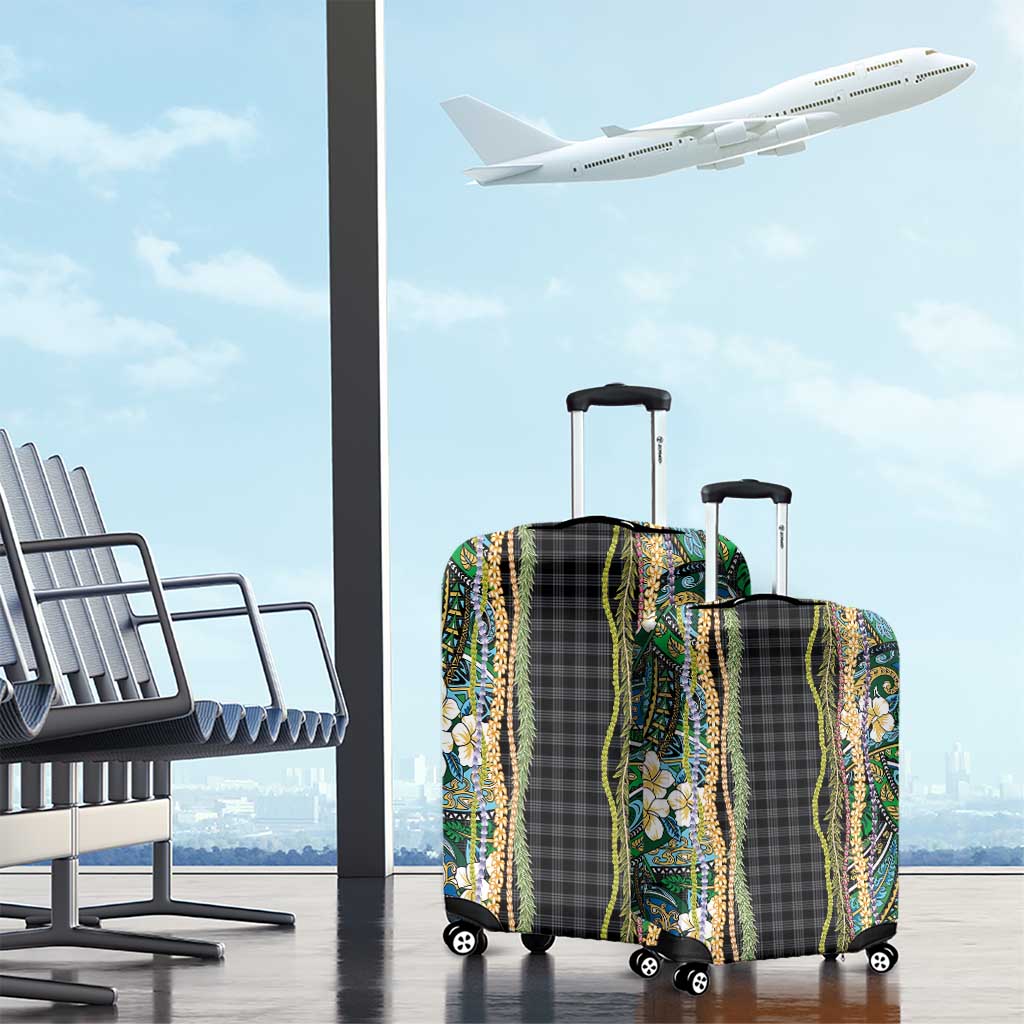 Hawaiian Art Flower Tribal with Lei Luggage Cover Palaka Pattern Black Color LT03 - Polynesian Pride