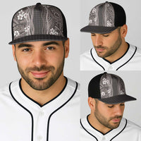 Hawaiian Art Flower Tribal with Lei Baseball Net Cap Palaka Pattern Grayscale - Polynesian Pride