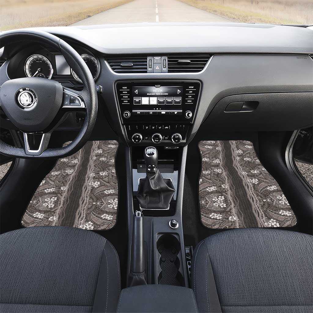 Hawaiian Art Flower Tribal with Lei Car Mats Palaka Pattern Grayscale - Polynesian Pride