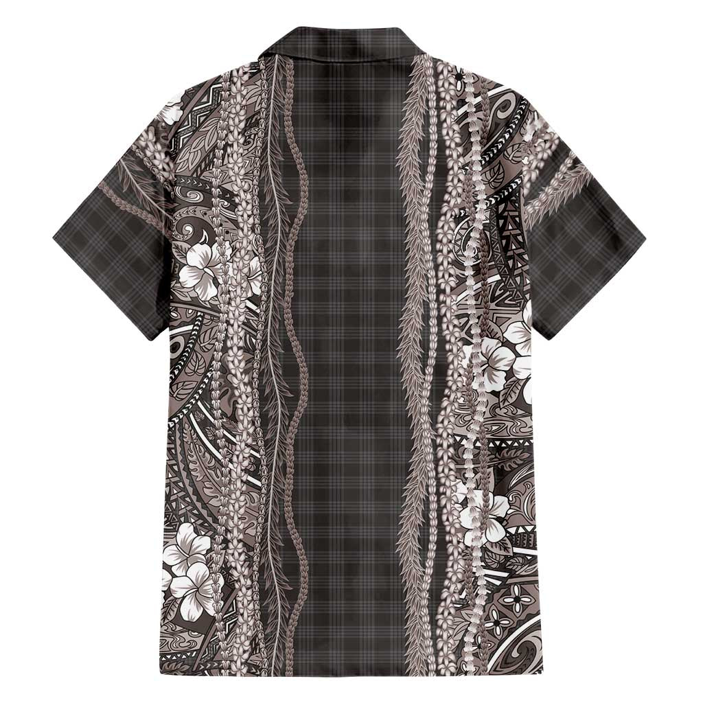 Hawaiian Art Flower Tribal with Lei Family Matching Mermaid Dress and Hawaiian Shirt Palaka Pattern Grayscale LT03 - Polynesian Pride