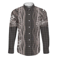 Hawaiian Art Flower Tribal with Lei Family Matching Mermaid Dress and Hawaiian Shirt Palaka Pattern Grayscale LT03 Dad's Shirt - Long Sleeve Gray - Polynesian Pride