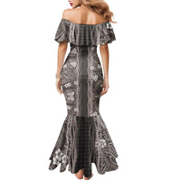 Hawaiian Art Flower Tribal with Lei Family Matching Mermaid Dress and Hawaiian Shirt Palaka Pattern Grayscale LT03 - Polynesian Pride