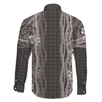 Hawaiian Art Flower Tribal with Lei Family Matching Off The Shoulder Long Sleeve Dress and Hawaiian Shirt Palaka Pattern Grayscale LT03 - Polynesian Pride