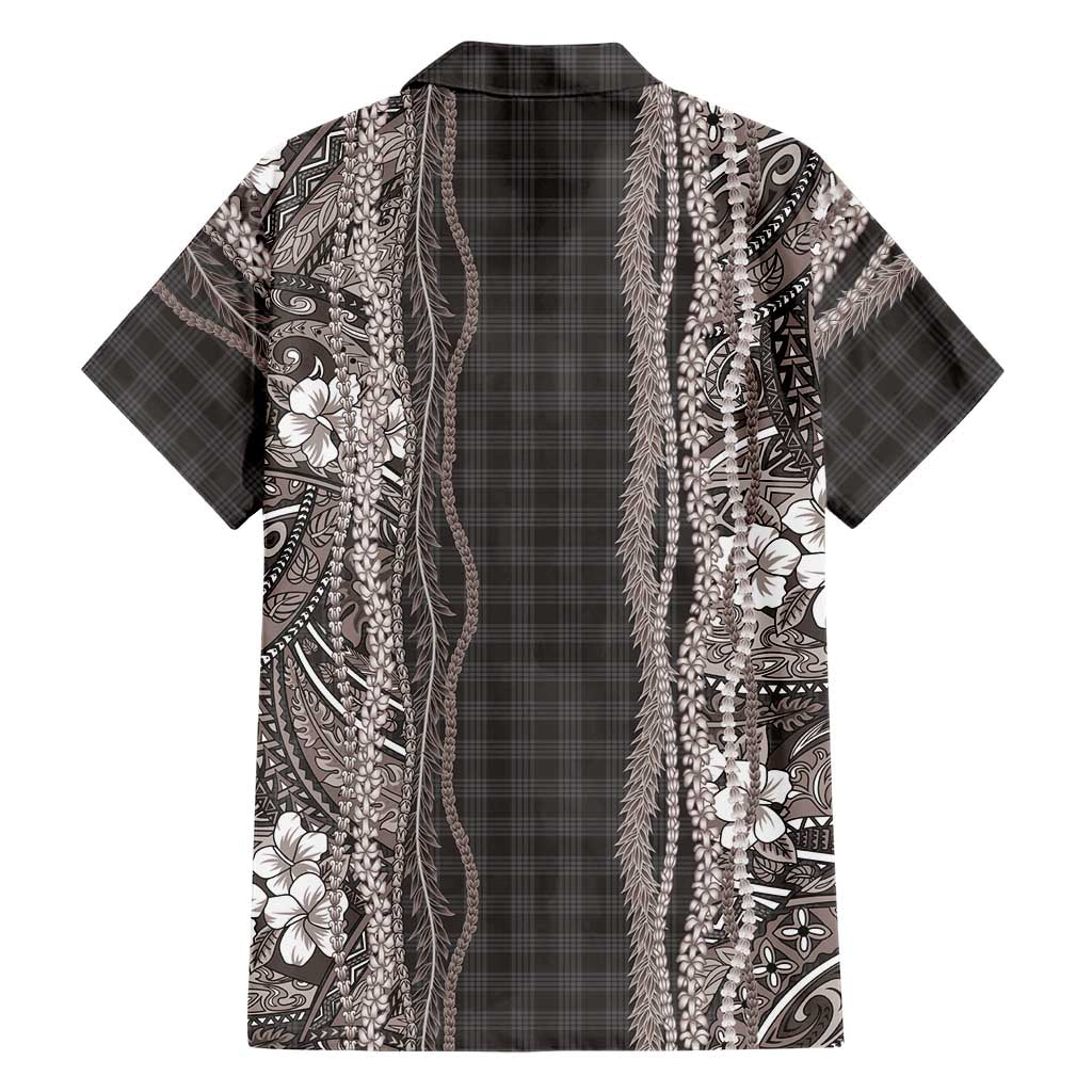 Hawaiian Art Flower Tribal with Lei Family Matching Off Shoulder Maxi Dress and Hawaiian Shirt Palaka Pattern Grayscale LT03 - Polynesian Pride