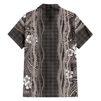 Hawaiian Art Flower Tribal with Lei Family Matching Off Shoulder Maxi Dress and Hawaiian Shirt Palaka Pattern Grayscale LT03 - Polynesian Pride