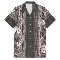 Hawaiian Art Flower Tribal with Lei Family Matching Summer Maxi Dress and Hawaiian Shirt Palaka Pattern Grayscale LT03 Dad's Shirt - Short Sleeve Gray - Polynesian Pride