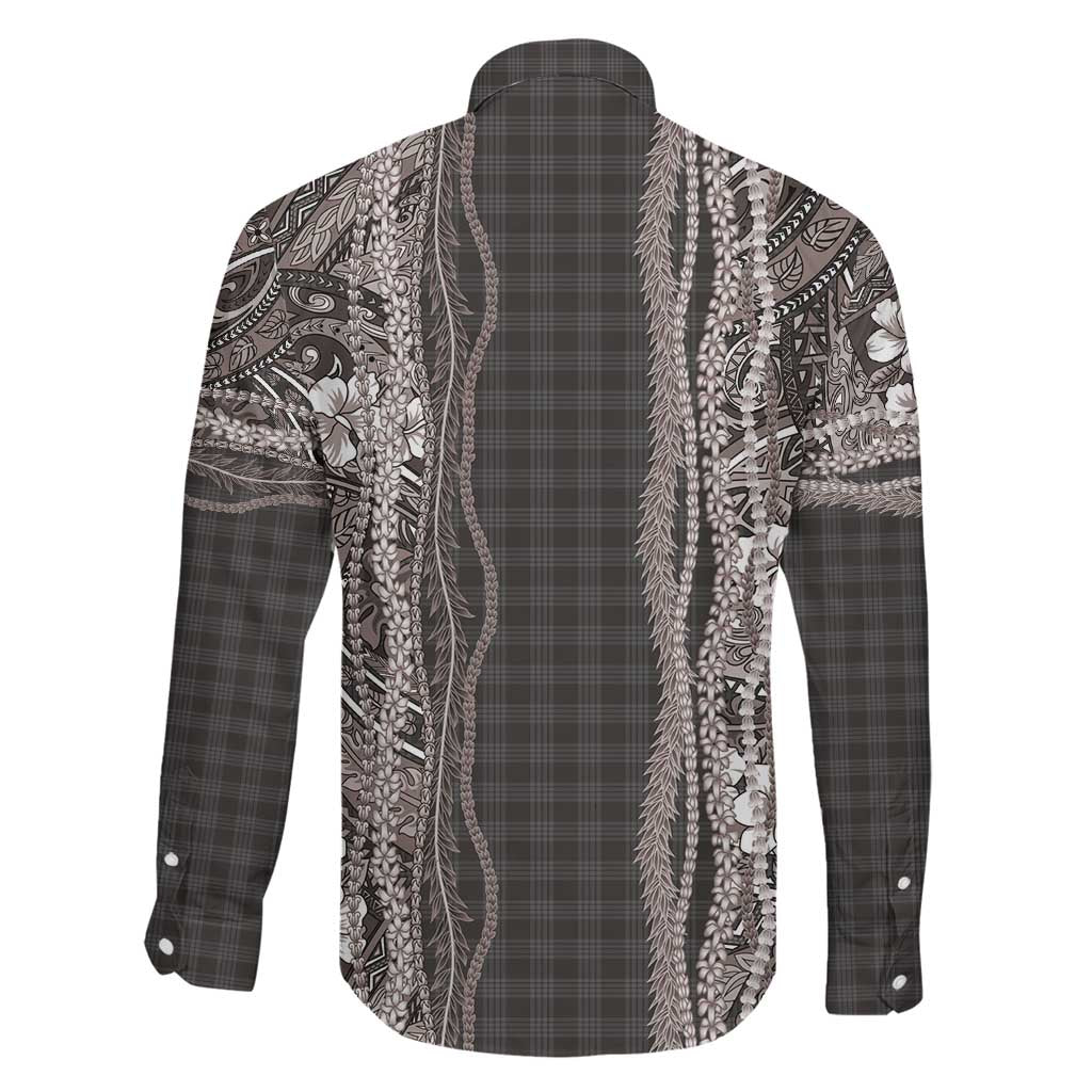 Hawaiian Art Flower Tribal with Lei Family Matching Summer Maxi Dress and Hawaiian Shirt Palaka Pattern Grayscale LT03 - Polynesian Pride