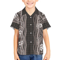 Hawaiian Art Flower Tribal with Lei Family Matching Tank Maxi Dress and Hawaiian Shirt Palaka Pattern Grayscale LT03 Son's Shirt Gray - Polynesian Pride