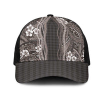 Hawaiian Art Flower Tribal with Lei Mesh Trucker Cap Palaka Pattern Grayscale - Polynesian Pride