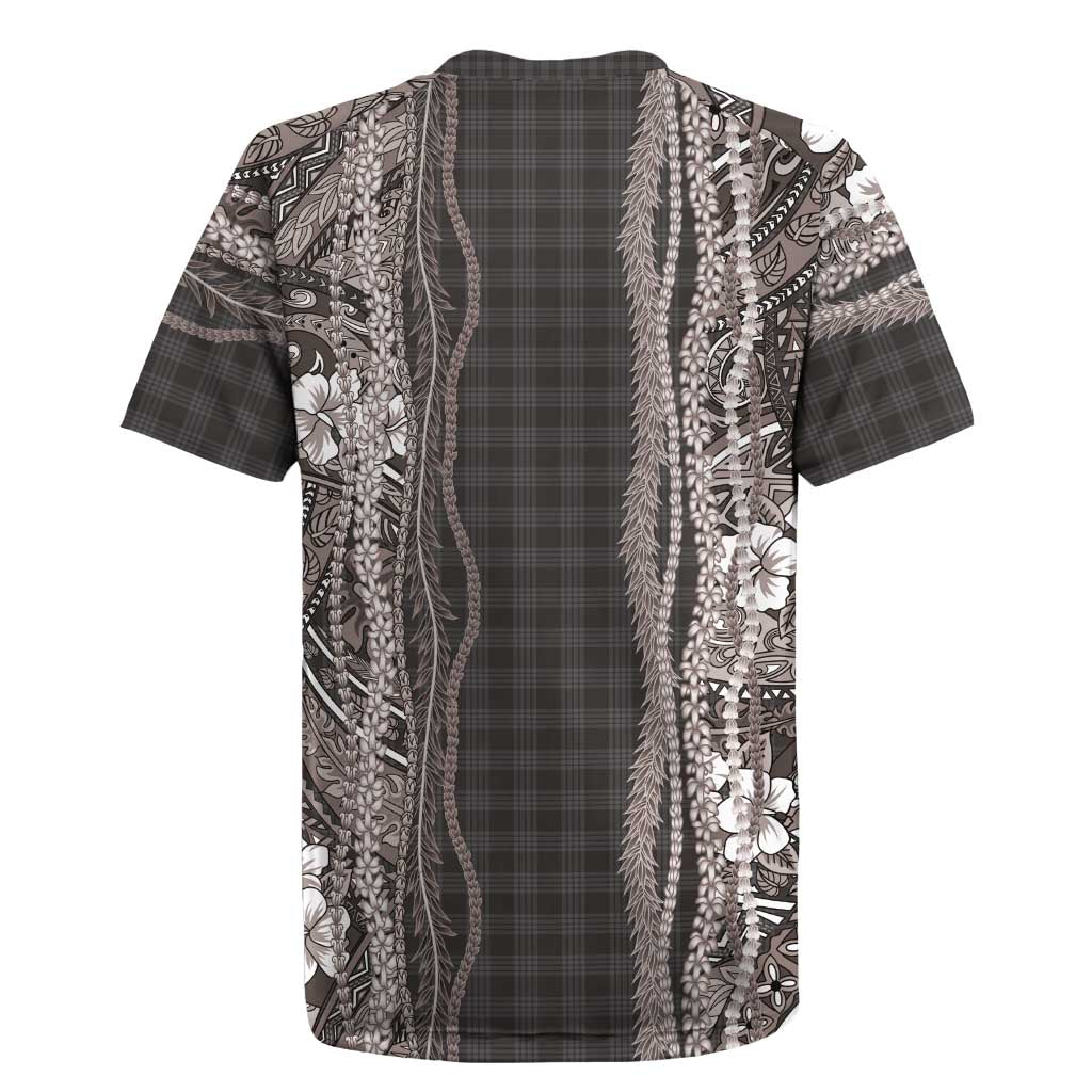 Hawaiian Art Flower Tribal with Lei Rugby Jersey Palaka Pattern Grayscale - Polynesian Pride