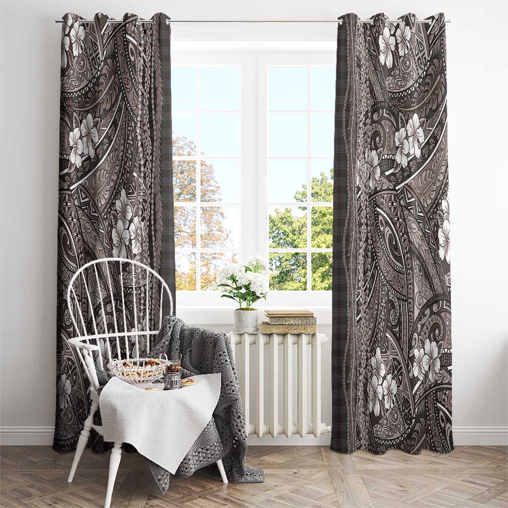 Hawaiian Art Flower Tribal with Lei Window Curtain Palaka Pattern Grayscale - Polynesian Pride