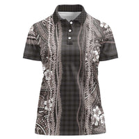 Hawaiian Art Flower Tribal with Lei Women Polo Shirt Palaka Pattern Grayscale - Polynesian Pride
