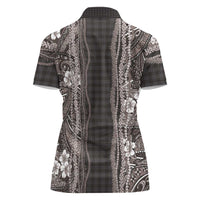 Hawaiian Art Flower Tribal with Lei Women Polo Shirt Palaka Pattern Grayscale - Polynesian Pride