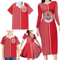Custom Tahiti Football-Iron Warriors Family Matching Long Sleeve Bodycon Dress and Hawaiian Shirt LT03 - Polynesian Pride