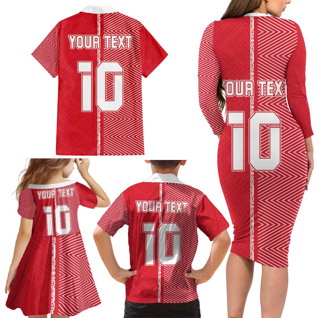 Custom Tahiti Football-Iron Warriors Family Matching Long Sleeve Bodycon Dress and Hawaiian Shirt LT03 - Polynesian Pride