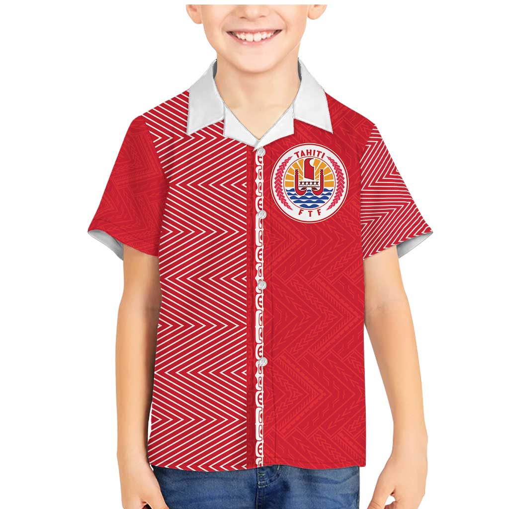 Custom Tahiti Football-Iron Warriors Family Matching Mermaid Dress and Hawaiian Shirt LT03 Son's Shirt Red - Polynesian Pride