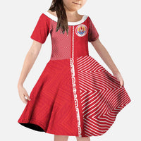Custom Tahiti Football-Iron Warriors Family Matching Off The Shoulder Long Sleeve Dress and Hawaiian Shirt LT03 Daughter's Dress Red - Polynesian Pride