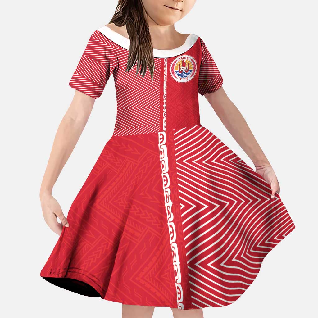 Custom Tahiti Football-Iron Warriors Family Matching Off Shoulder Maxi Dress and Hawaiian Shirt LT03 Daughter's Dress Red - Polynesian Pride