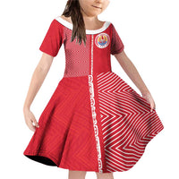 Custom Tahiti Football-Iron Warriors Family Matching Off Shoulder Short Dress and Hawaiian Shirt LT03 Daughter's Dress Red - Polynesian Pride