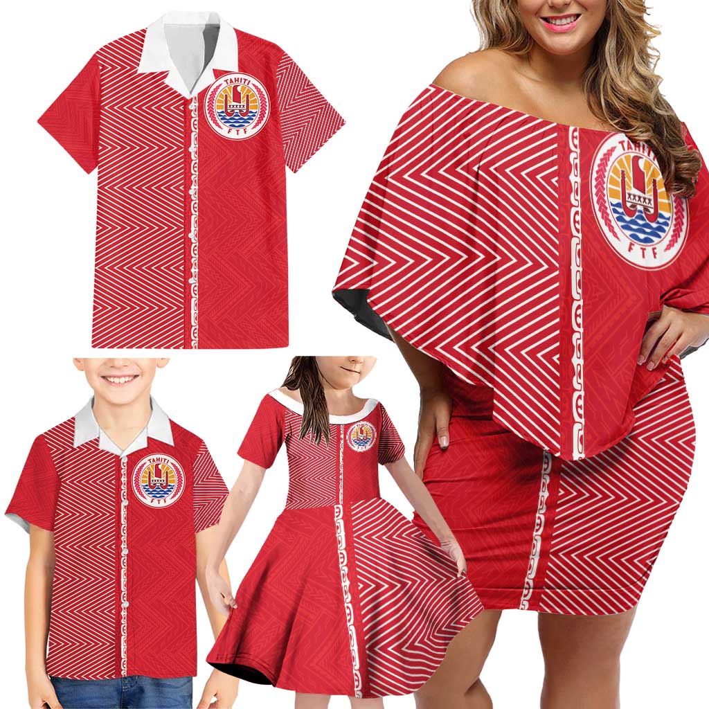 Custom Tahiti Football-Iron Warriors Family Matching Off Shoulder Short Dress and Hawaiian Shirt LT03 - Polynesian Pride