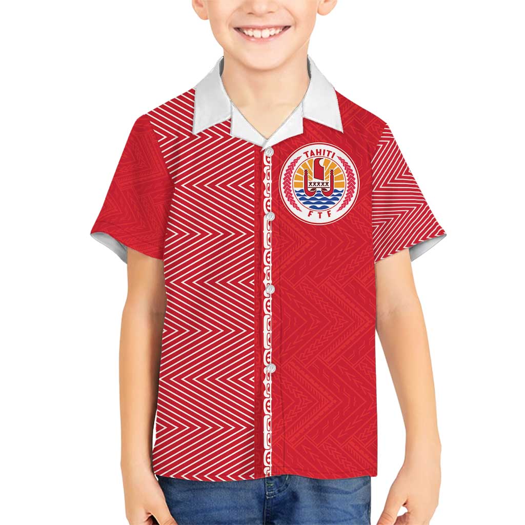 Custom Tahiti Football-Iron Warriors Family Matching Off Shoulder Short Dress and Hawaiian Shirt LT03 Son's Shirt Red - Polynesian Pride