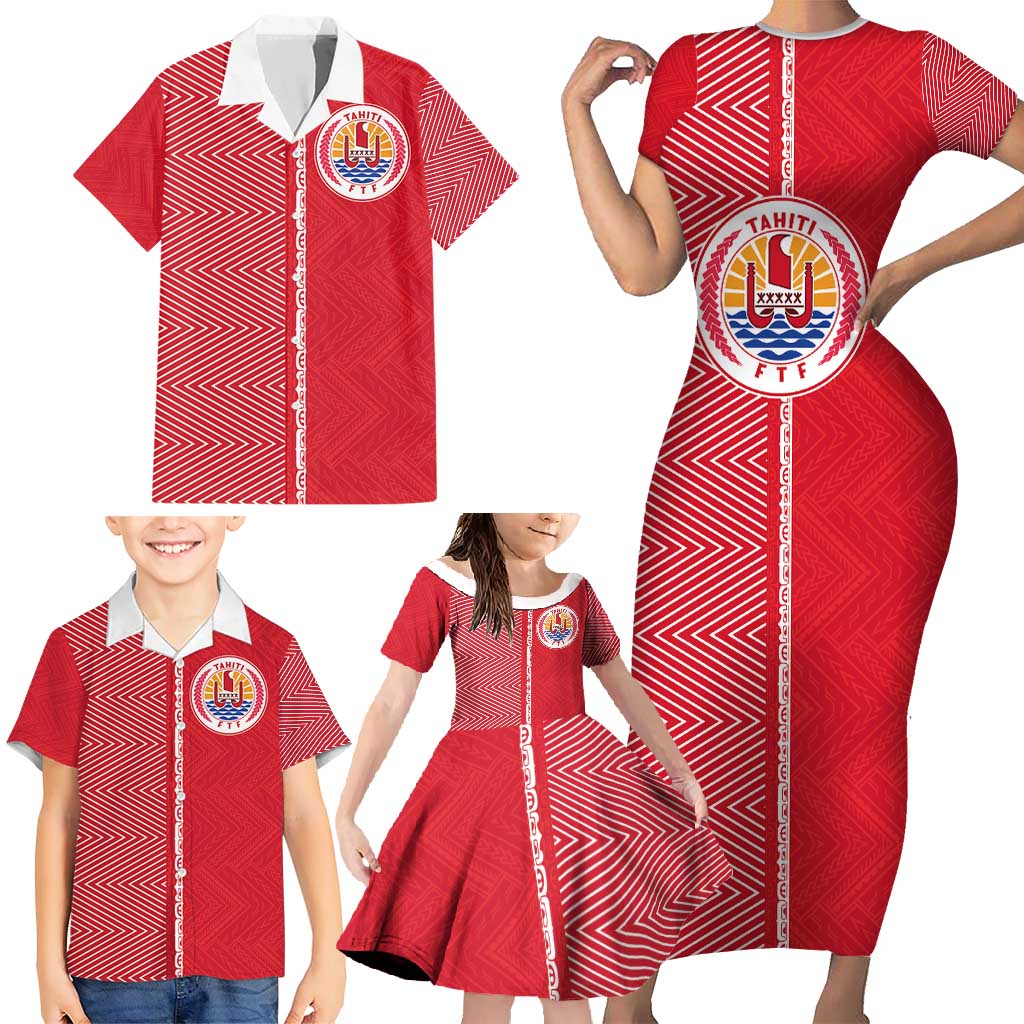 Custom Tahiti Football-Iron Warriors Family Matching Short Sleeve Bodycon Dress and Hawaiian Shirt LT03 - Polynesian Pride