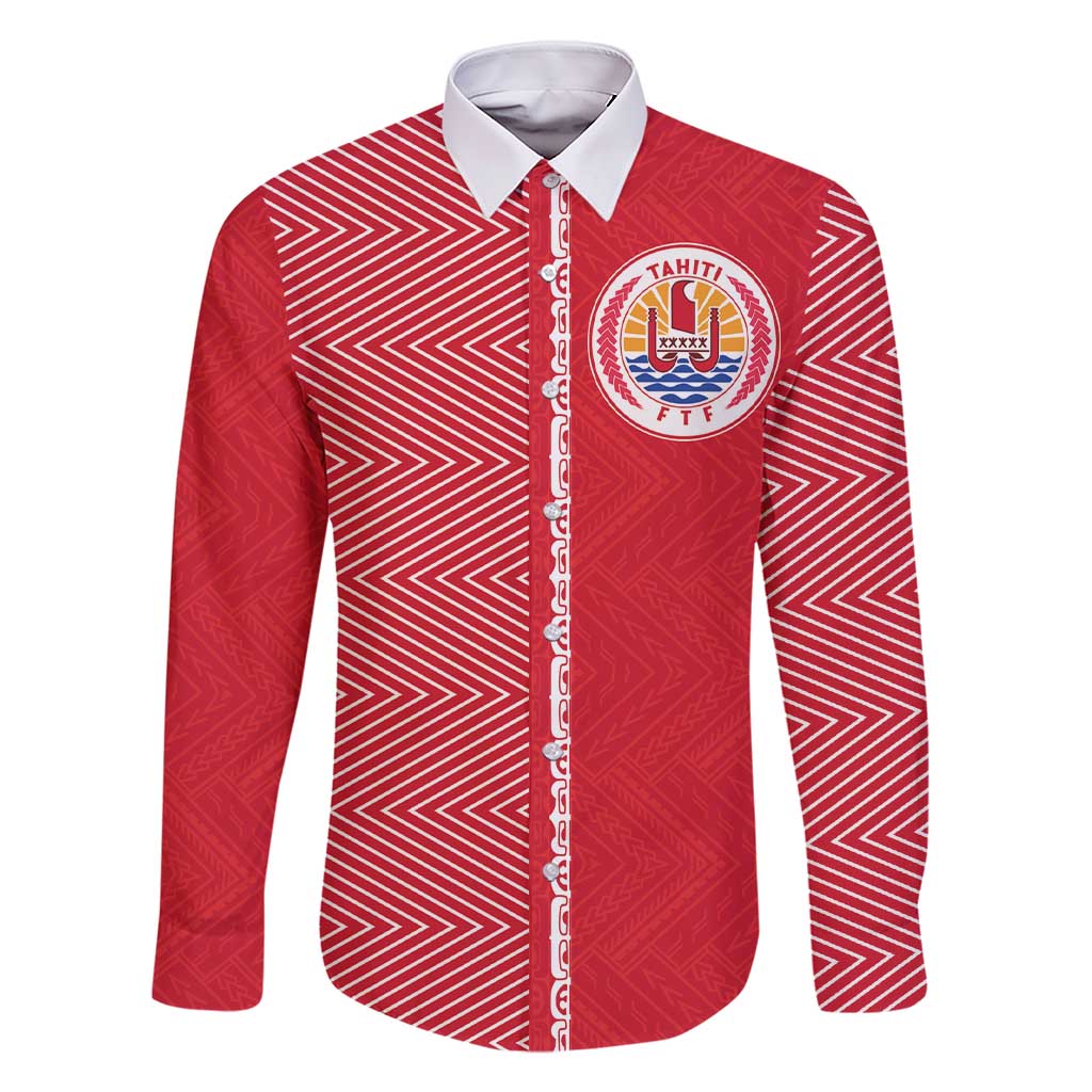 Custom Tahiti Football-Iron Warriors Family Matching Short Sleeve Bodycon Dress and Hawaiian Shirt LT03 Dad's Shirt - Long Sleeve Red - Polynesian Pride