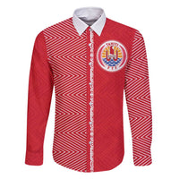 Custom Tahiti Football-Iron Warriors Family Matching Tank Maxi Dress and Hawaiian Shirt LT03 Dad's Shirt - Long Sleeve Red - Polynesian Pride