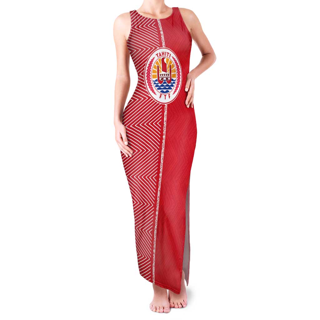 Custom Tahiti Football-Iron Warriors Family Matching Tank Maxi Dress and Hawaiian Shirt LT03 Mom's Dress Red - Polynesian Pride