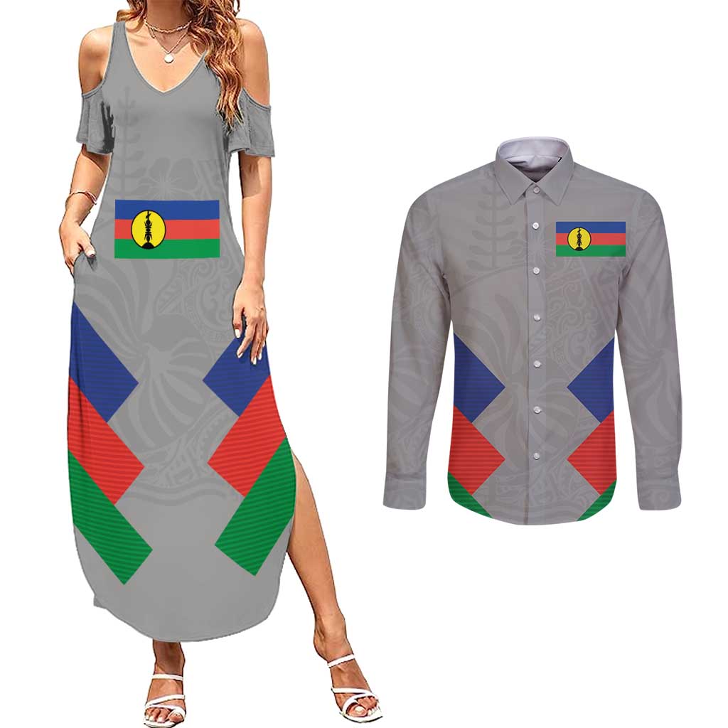 Custom New Caledonia-The Kagus Couples Matching Summer Maxi Dress and Long Sleeve Button Shirt