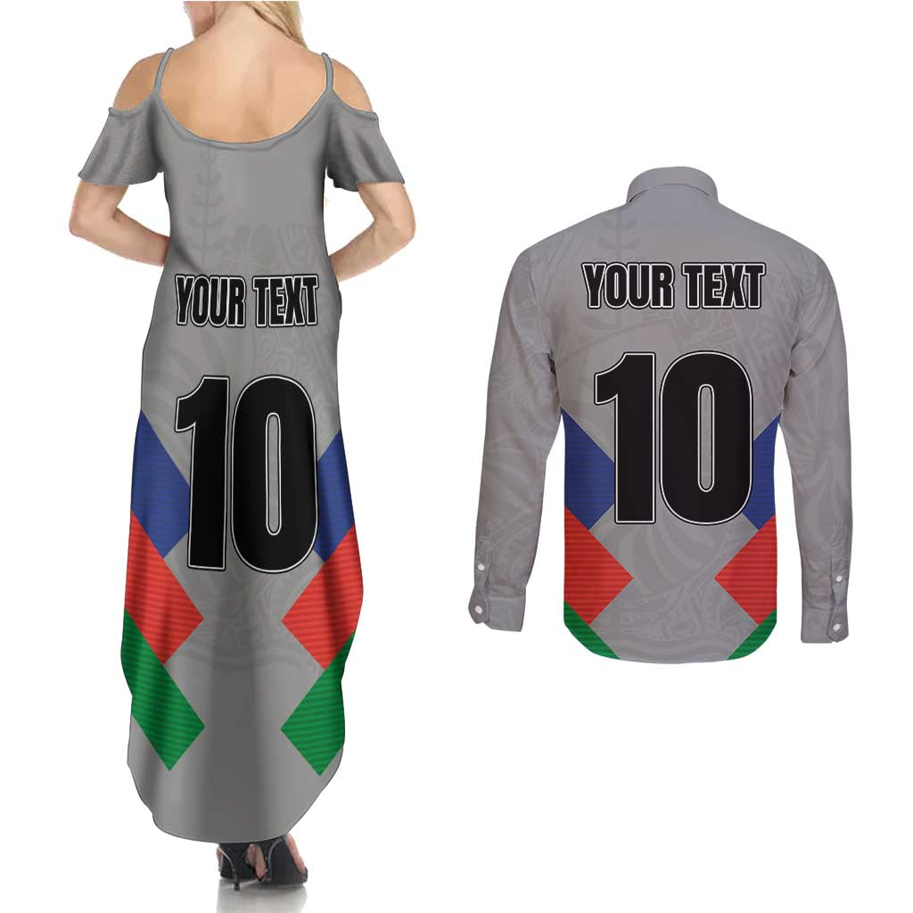 Custom New Caledonia-The Kagus Couples Matching Summer Maxi Dress and Long Sleeve Button Shirt