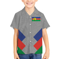 Custom New Caledonia-The Kagus Family Matching Off The Shoulder Long Sleeve Dress and Hawaiian Shirt LT03 Son's Shirt Gray - Polynesian Pride