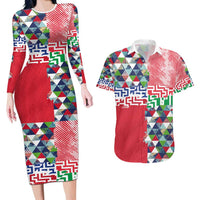 Hawaiian Floral Kakau Tropical Leaves-Sporty Style Couples Matching Long Sleeve Bodycon Dress and Hawaiian Shirt LT03 Art - Polynesian Pride