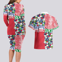 Hawaiian Floral Kakau Tropical Leaves-Sporty Style Couples Matching Long Sleeve Bodycon Dress and Hawaiian Shirt LT03 - Polynesian Pride