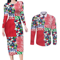 Hawaiian Floral Kakau Tropical Leaves-Sporty Style Couples Matching Long Sleeve Bodycon Dress and Long Sleeve Button Shirt LT03 Art - Polynesian Pride