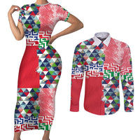 Hawaiian Floral Kakau Tropical Leaves-Sporty Style Couples Matching Short Sleeve Bodycon Dress and Long Sleeve Button Shirt LT03 Art - Polynesian Pride