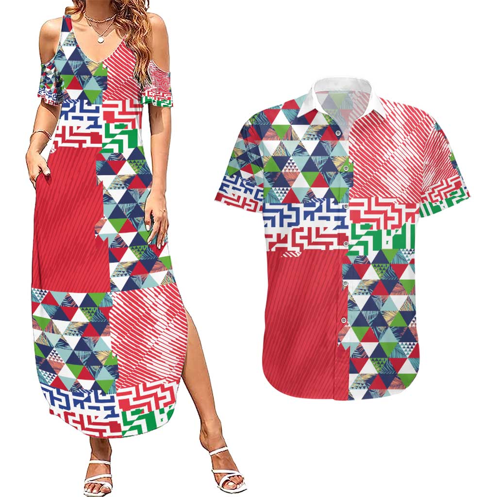 Hawaiian Floral Kakau Tropical Leaves-Sporty Style Couples Matching Summer Maxi Dress and Hawaiian Shirt LT03 Art - Polynesian Pride