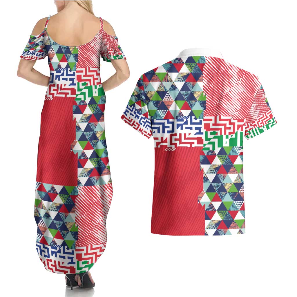 Hawaiian Floral Kakau Tropical Leaves-Sporty Style Couples Matching Summer Maxi Dress and Hawaiian Shirt LT03 - Polynesian Pride