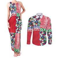 Hawaiian Floral Kakau Tropical Leaves-Sporty Style Couples Matching Tank Maxi Dress and Long Sleeve Button Shirt LT03 Art - Polynesian Pride