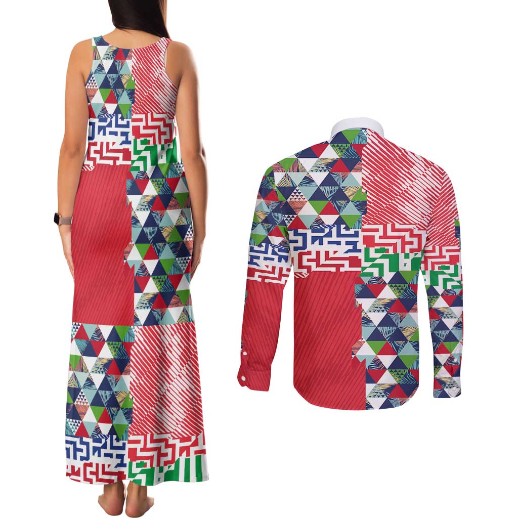 Hawaiian Floral Kakau Tropical Leaves-Sporty Style Couples Matching Tank Maxi Dress and Long Sleeve Button Shirt LT03 - Polynesian Pride