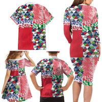 Hawaiian Floral Kakau Tropical Leaves-Sporty Style Family Matching Long Sleeve Bodycon Dress and Hawaiian Shirt LT03 - Polynesian Pride