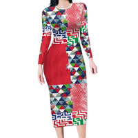 Hawaiian Floral Kakau Tropical Leaves-Sporty Style Family Matching Long Sleeve Bodycon Dress and Hawaiian Shirt LT03 Mom's Dress Art - Polynesian Pride