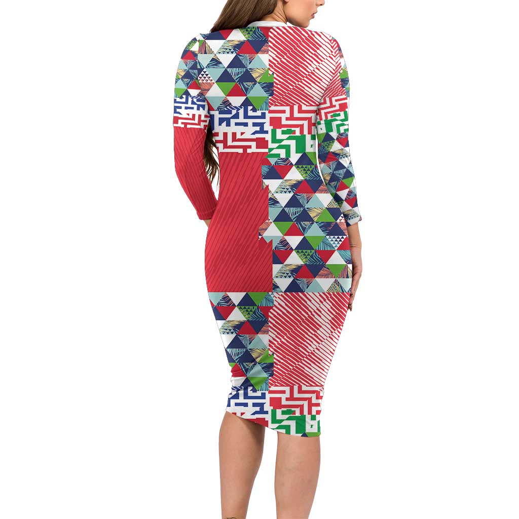 Hawaiian Floral Kakau Tropical Leaves-Sporty Style Family Matching Long Sleeve Bodycon Dress and Hawaiian Shirt LT03 - Polynesian Pride