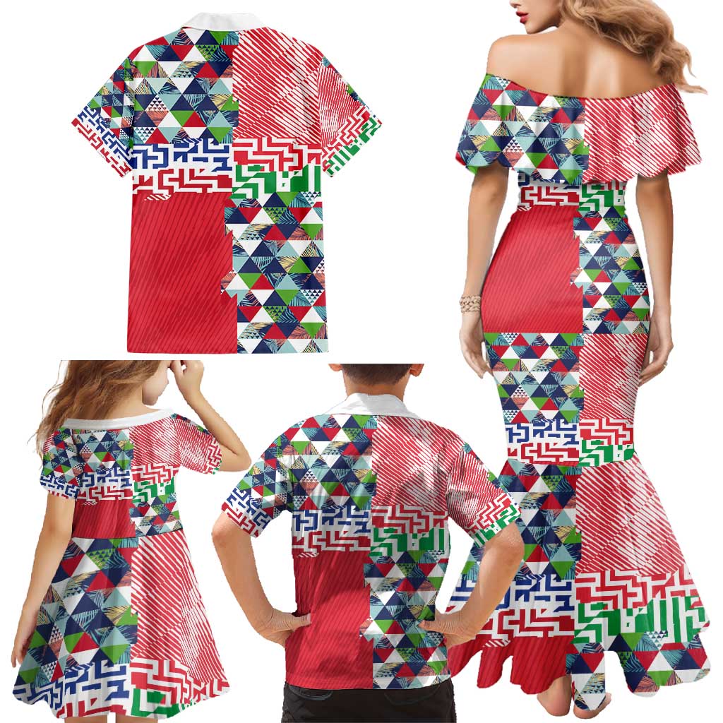 Hawaiian Floral Kakau Tropical Leaves-Sporty Style Family Matching Mermaid Dress and Hawaiian Shirt LT03 - Polynesian Pride