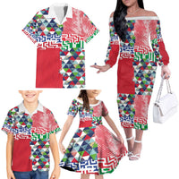 Hawaiian Floral Kakau Tropical Leaves-Sporty Style Family Matching Off The Shoulder Long Sleeve Dress and Hawaiian Shirt LT03 - Polynesian Pride