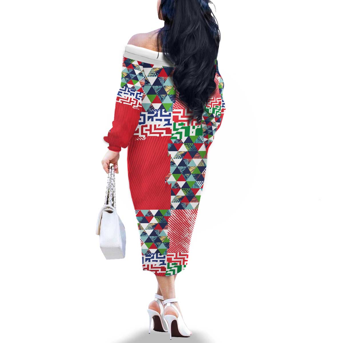 Hawaiian Floral Kakau Tropical Leaves-Sporty Style Family Matching Off The Shoulder Long Sleeve Dress and Hawaiian Shirt LT03 - Polynesian Pride
