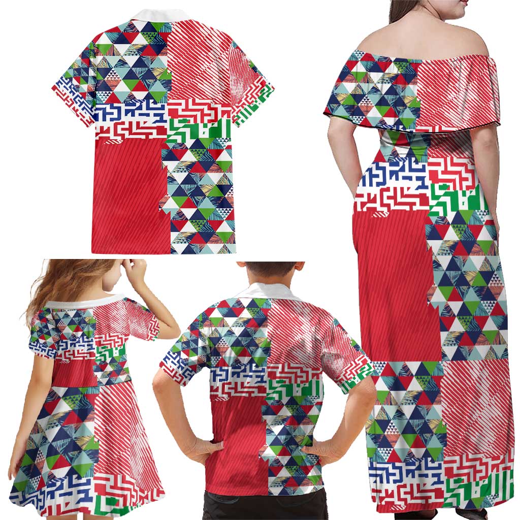 Hawaiian Floral Kakau Tropical Leaves-Sporty Style Family Matching Off Shoulder Maxi Dress and Hawaiian Shirt LT03 - Polynesian Pride