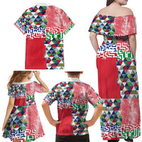 Hawaiian Floral Kakau Tropical Leaves-Sporty Style Family Matching Off Shoulder Maxi Dress and Hawaiian Shirt LT03 - Polynesian Pride